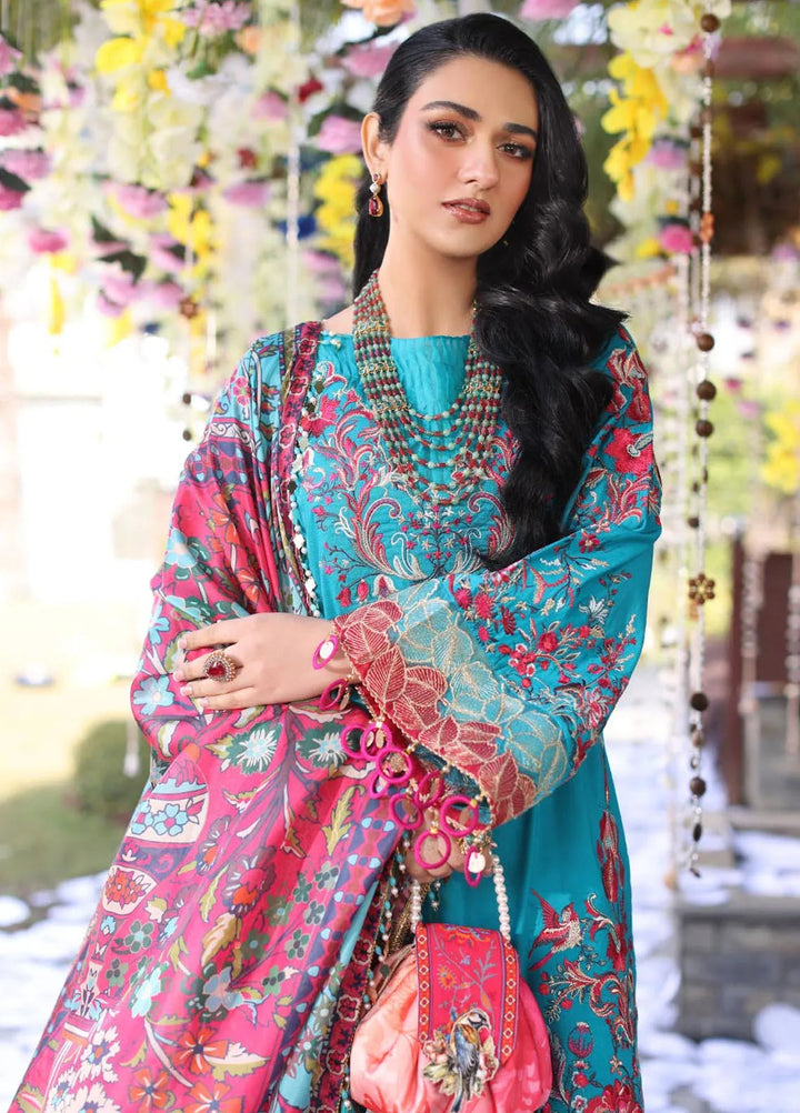 Musferah Saad Embroidered Lawn Suits Unstitched 3 Piece MFS25PG Celestia - Luxury Collection