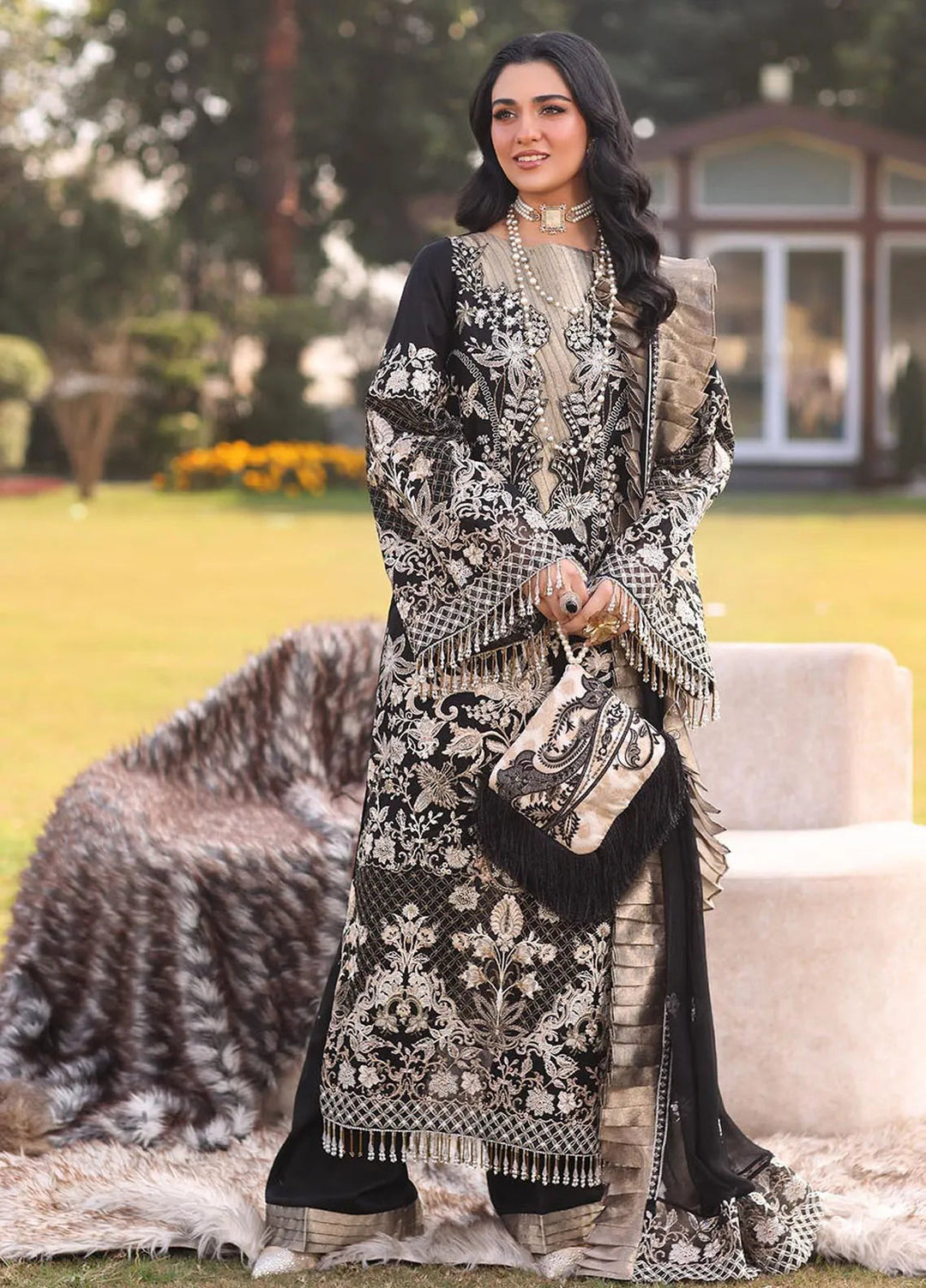 Musferah Saad Embroidered Lawn Suits Unstitched 3 Piece MFS25PG Lustre - Luxury Collection