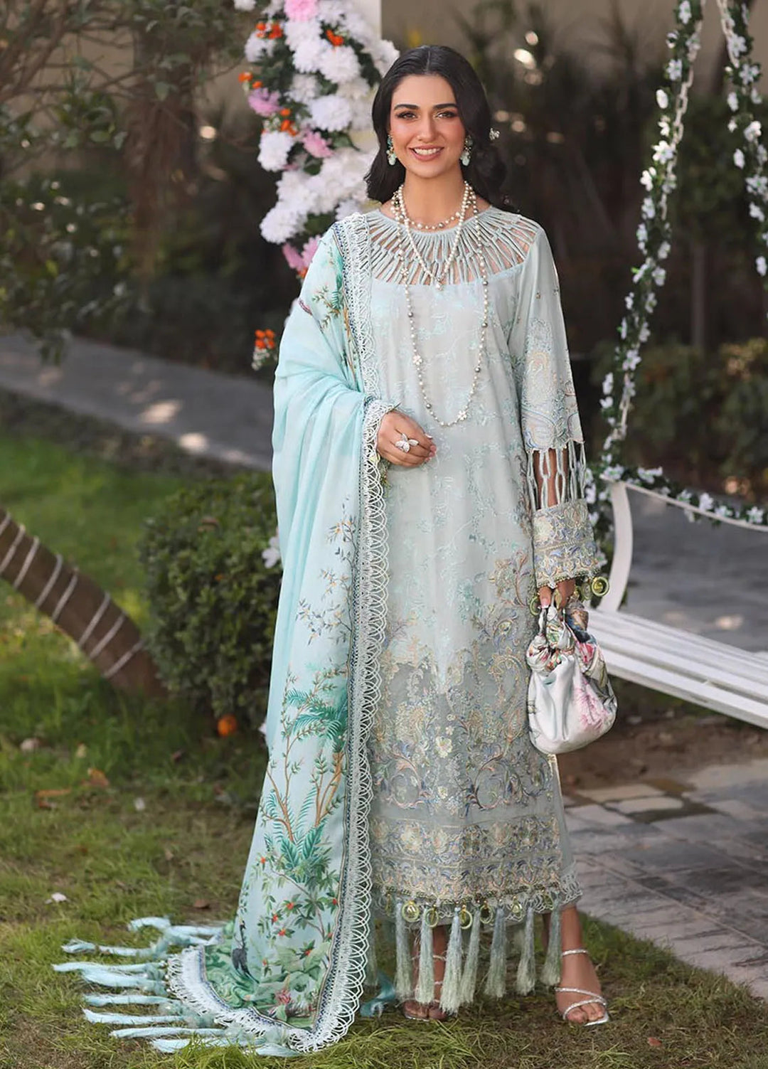 Musferah Saad Embroidered Lawn Suits Unstitched 3 Piece MFS25PG Selene - Luxury Collection