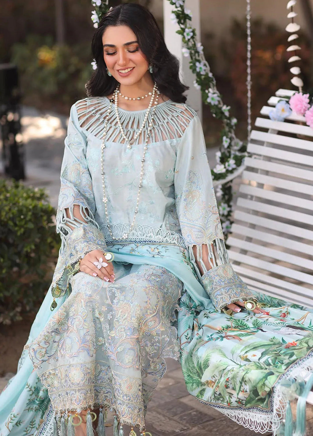 Musferah Saad Embroidered Lawn Suits Unstitched 3 Piece MFS25PG Selene - Luxury Collection