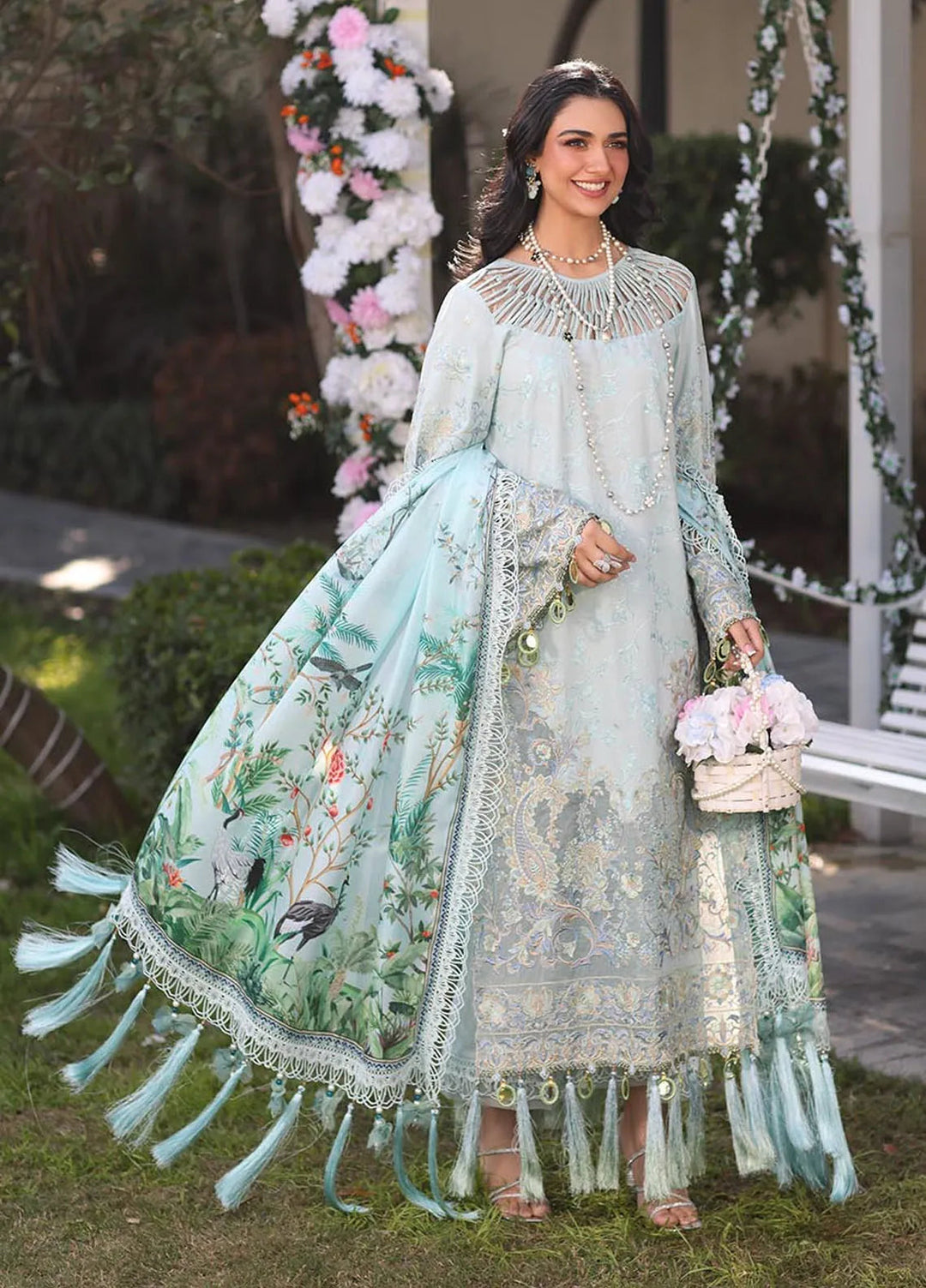 Musferah Saad Embroidered Lawn Suits Unstitched 3 Piece MFS25PG Selene - Luxury Collection