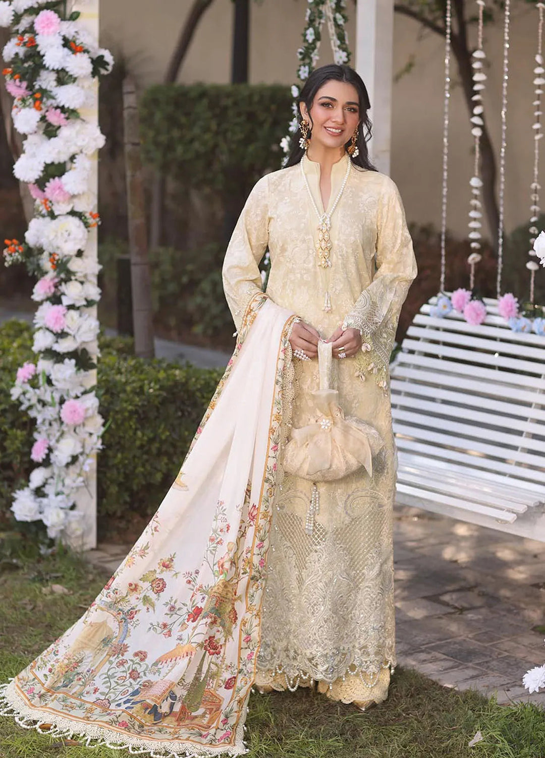 Musferah Saad Embroidered Lawn Suits Unstitched 3 Piece MFS25PG Sunshine - Luxury Collection