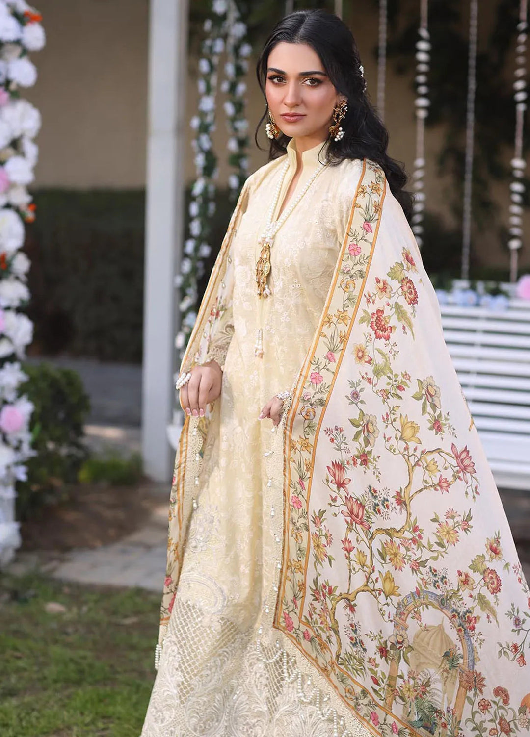 Musferah Saad Embroidered Lawn Suits Unstitched 3 Piece MFS25PG Sunshine - Luxury Collection