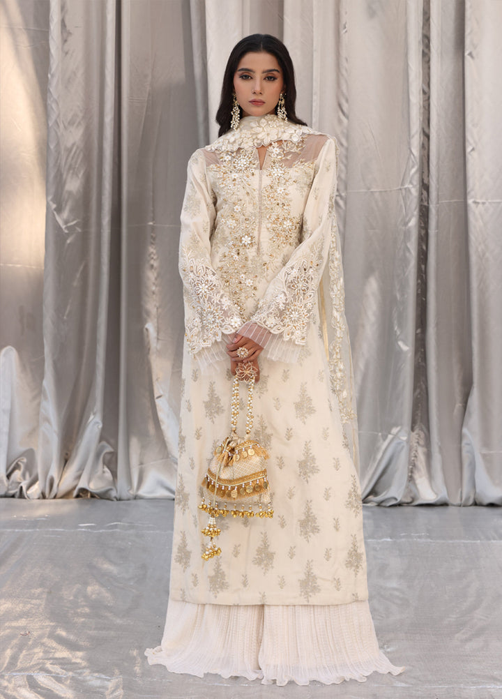 Musferah Saad Pret Embroidered Raw Silk 3 Piece Suit Ivory Muse