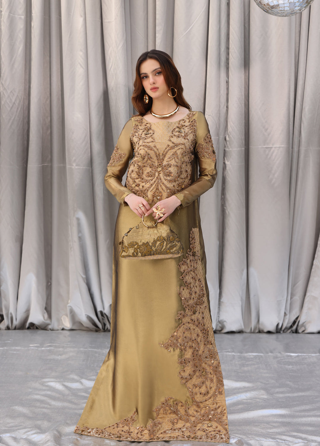 Musferah Saad Pret Embroidered Tissue Kaftan Princess Solara