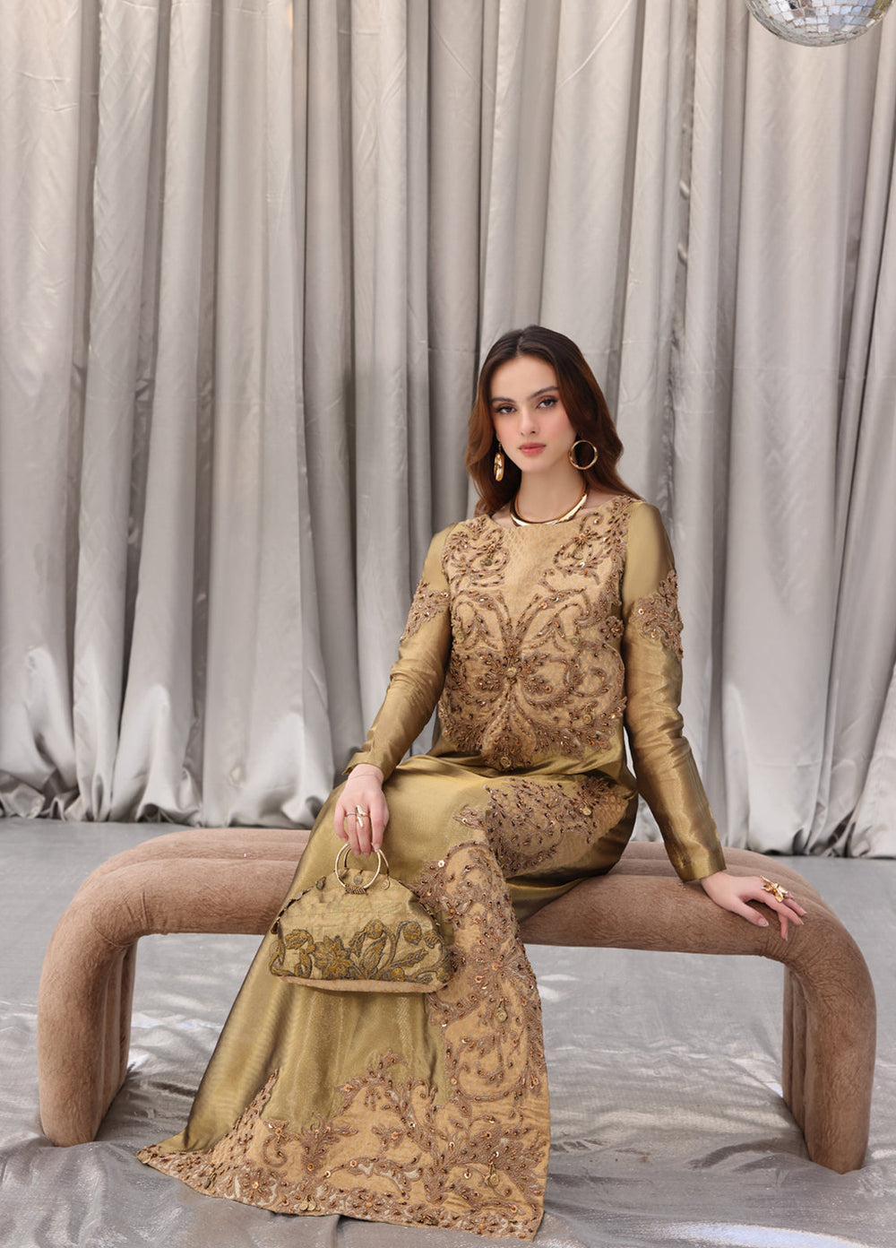 Musferah Saad Pret Embroidered Tissue Kaftan Princess Solara