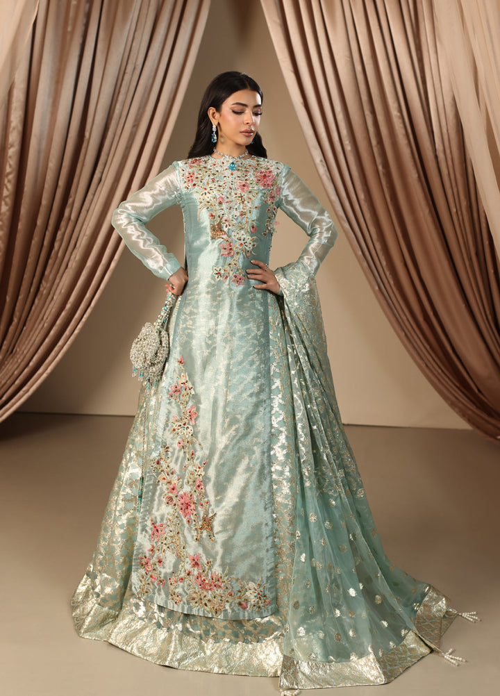 Musferah Saad Pret Embroidered Tissue Peshwas Aqua Princess