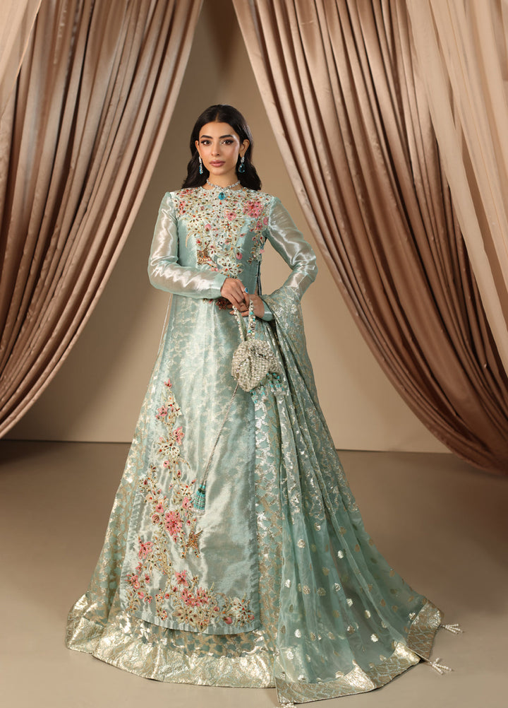 Musferah Saad Pret Embroidered Tissue Peshwas Aqua Princess