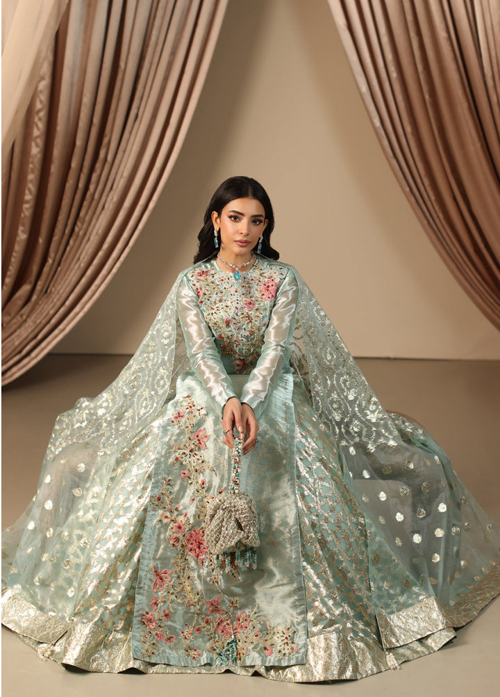 Musferah Saad Pret Embroidered Tissue Peshwas Aqua Princess