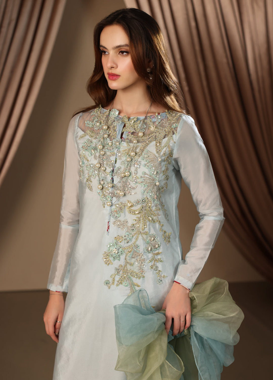 Musferah Saad Pret Embroidered Tissue Silk 3 Piece Suit Ariana