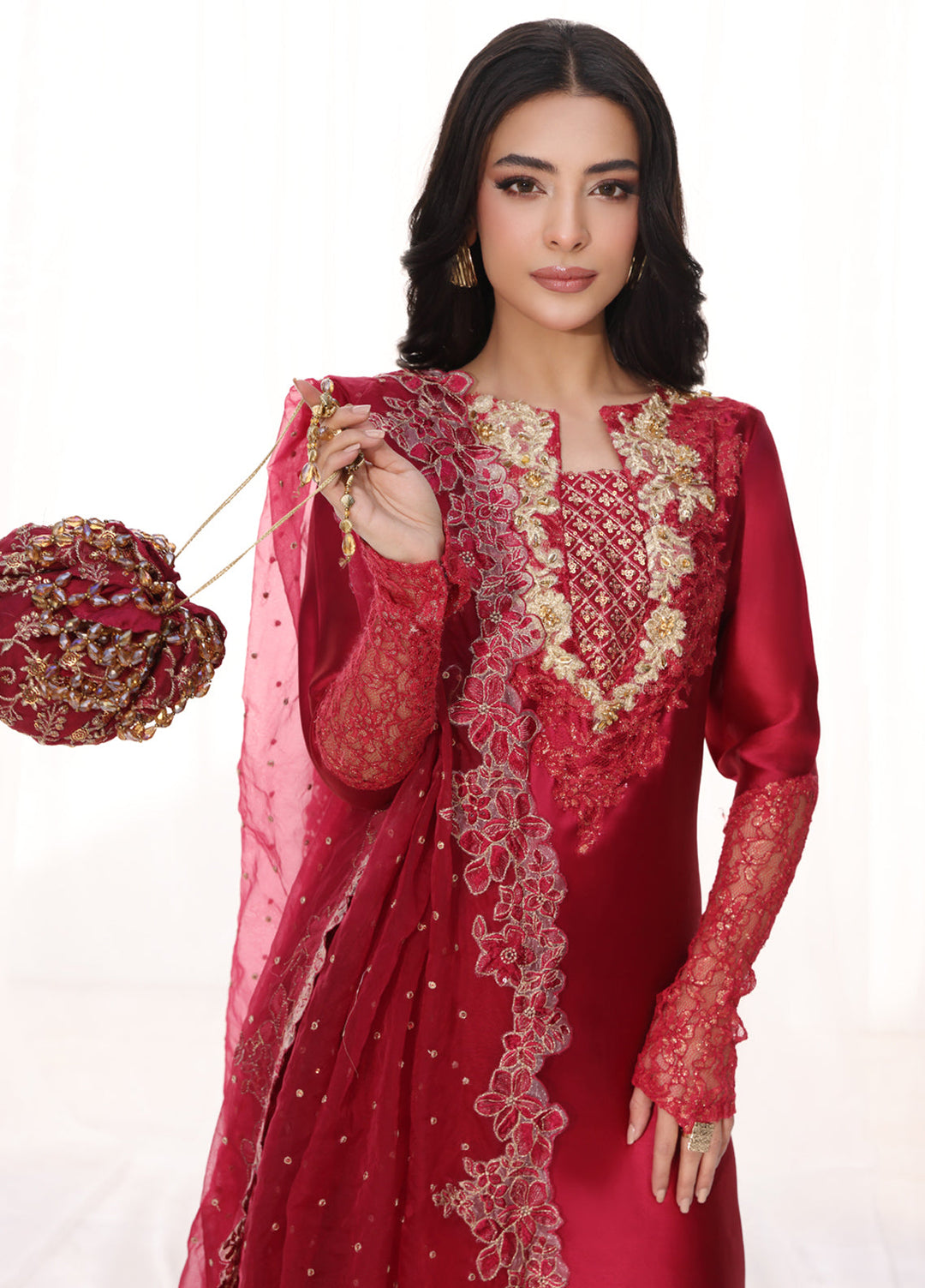Musferah Saad Pret Embroidered Tissue Silk 3 Piece Suit Carmina