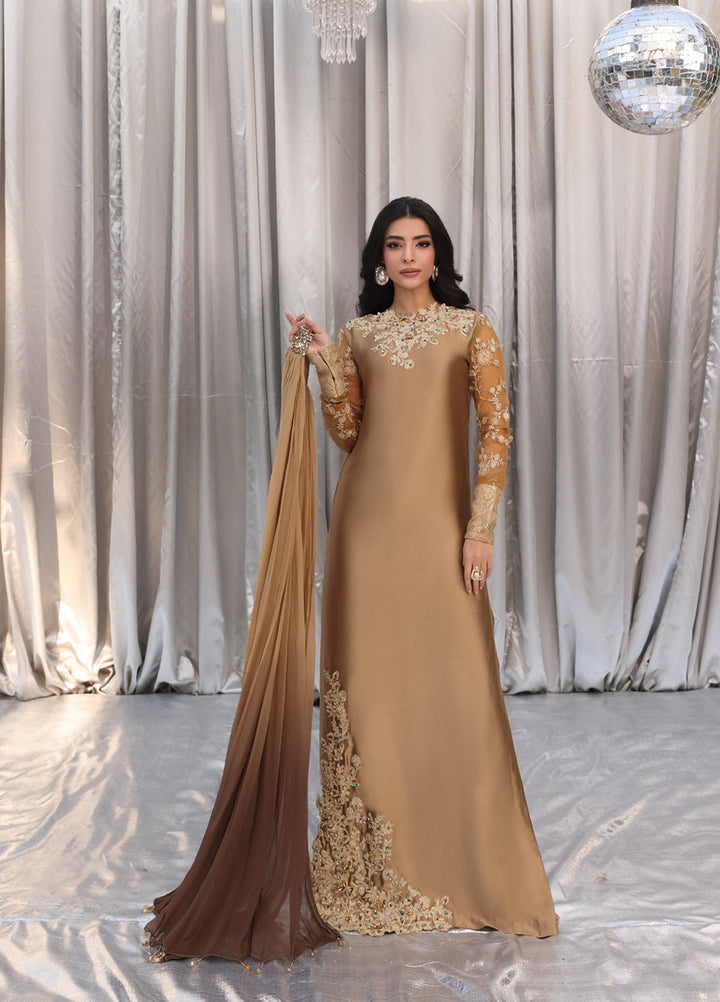 Musferah Saad Pret Embroidered Tissue Silk 3 Piece Suit Goldess