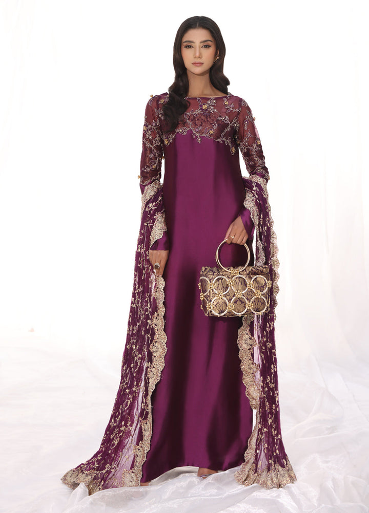 Musferah Saad Pret Embroidered Tissue Silk 3 Piece Suit Mauve Magic