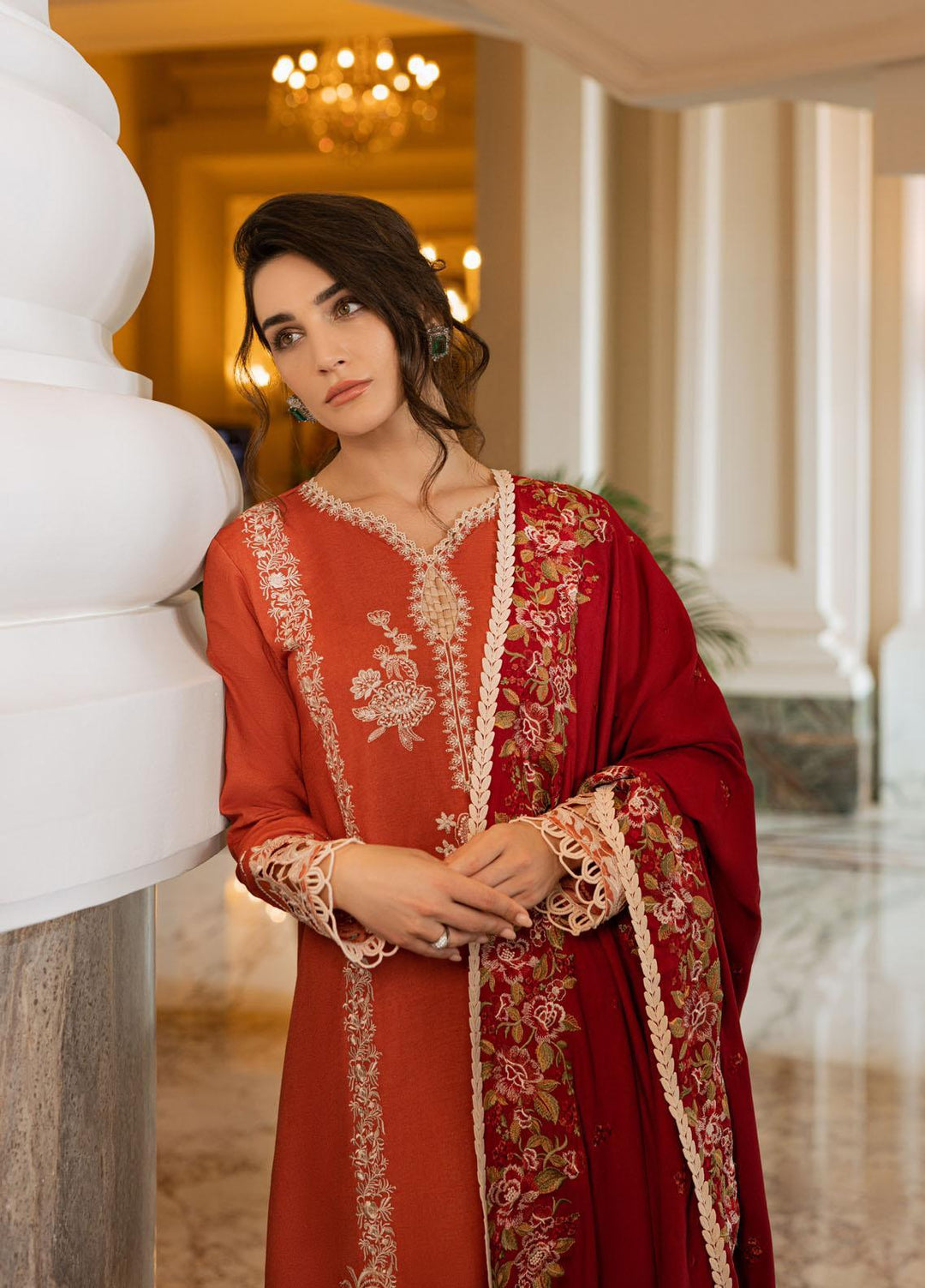 Mushq Casual Pret  Khaddar 3 Piece Suit MWP22-06 Emberglow