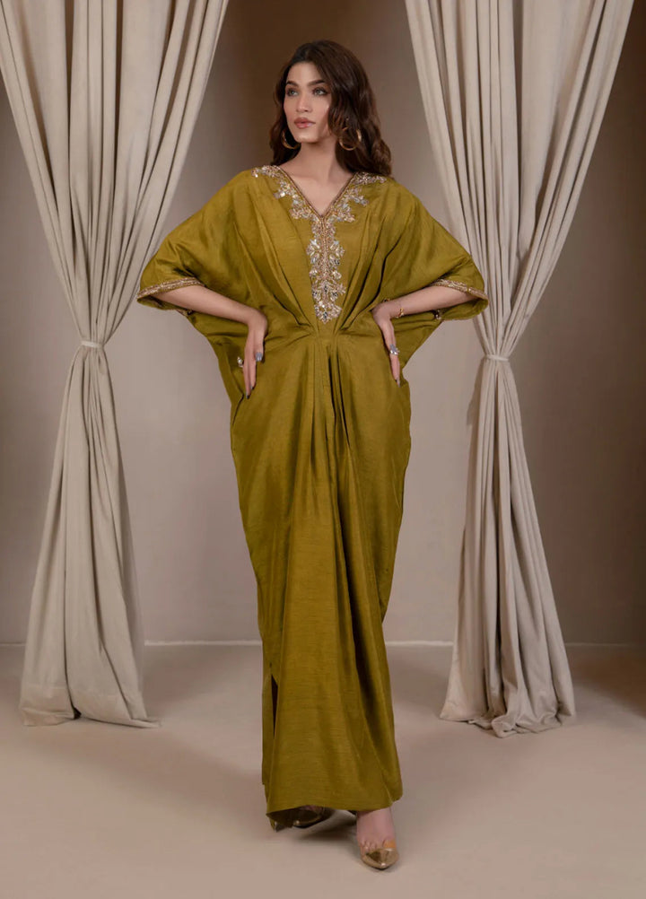 Mushq by Hadia Batool Pret Embroidered Raw Silk 1 Piece Suit Henna