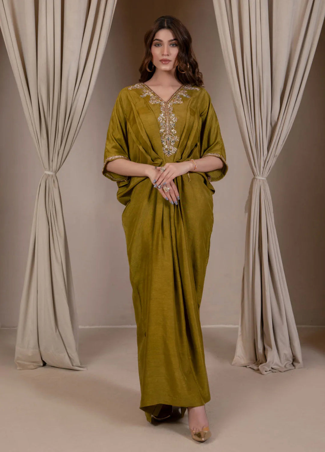 Mushq by Hadia Batool Pret Embroidered Raw Silk 1 Piece Suit Henna