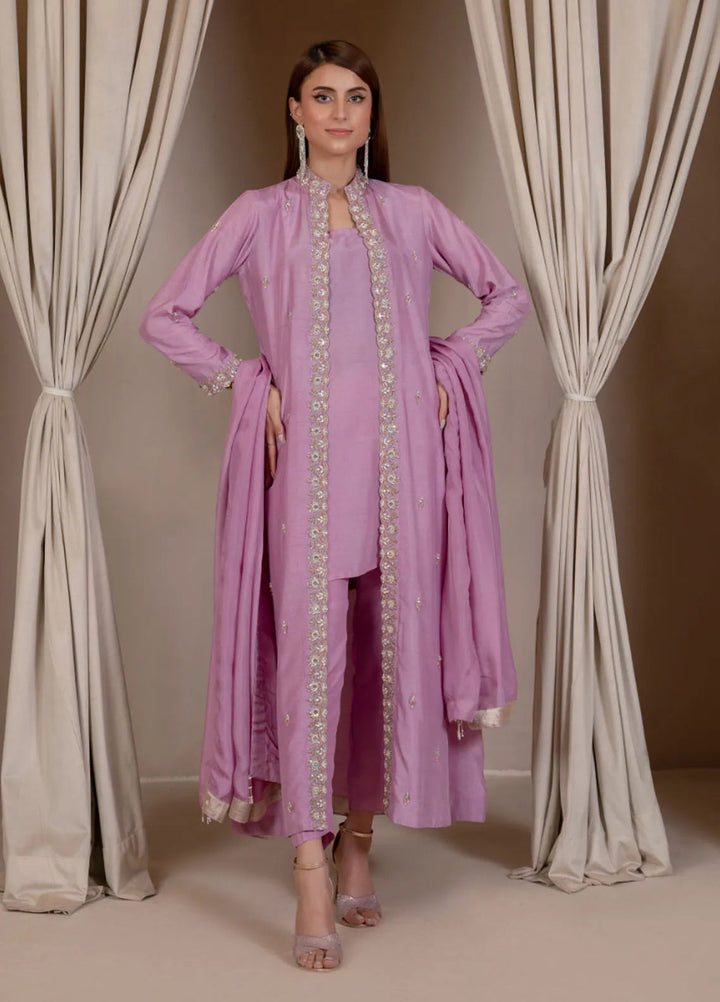 Mushq by Hadia Batool Pret Embroidered Raw Silk 3 Piece Suit Rose