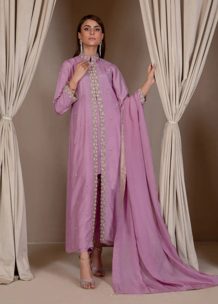 Mushq by Hadia Batool Pret Embroidered Raw Silk 3 Piece Suit Rose