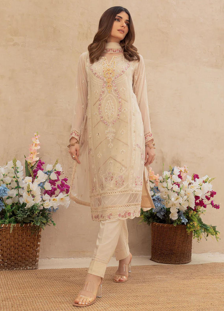 Shamooz Embroidered Casual Chiffon 3 Piece Suit SEM-0512 Light beige