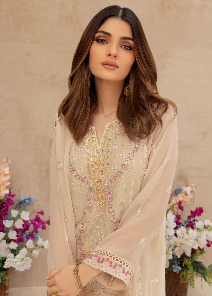 Shamooz Embroidered Casual Chiffon 3 Piece Suit SEM-0512 Light beige
