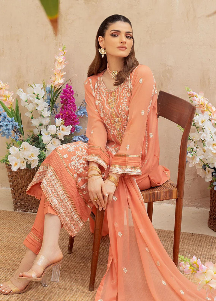 Shamooz Embroidered Casual Chiffon 3 Piece Suit SEM-0514 Dark Peach