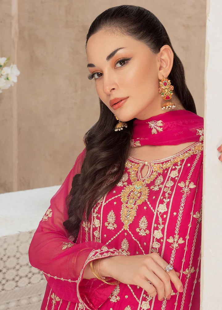 Shamooz Embroidered Casual Chiffon 3 Piece Suit SEM-0515 Hot Pink