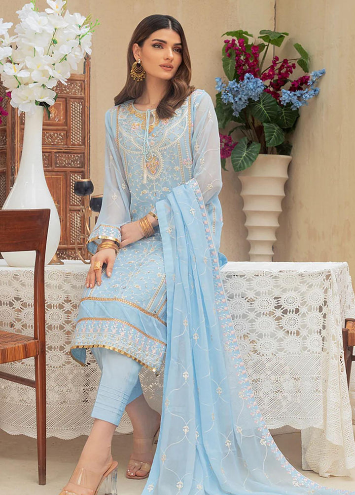 Shamooz Embroidered Casual Chiffon 3 Piece Suit SEM-0516 Light Blue