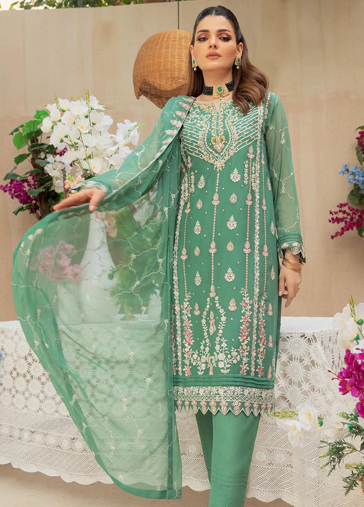 Shamooz Embroidered Casual Chiffon 3 Piece Suit SEM-0517 Apple Green