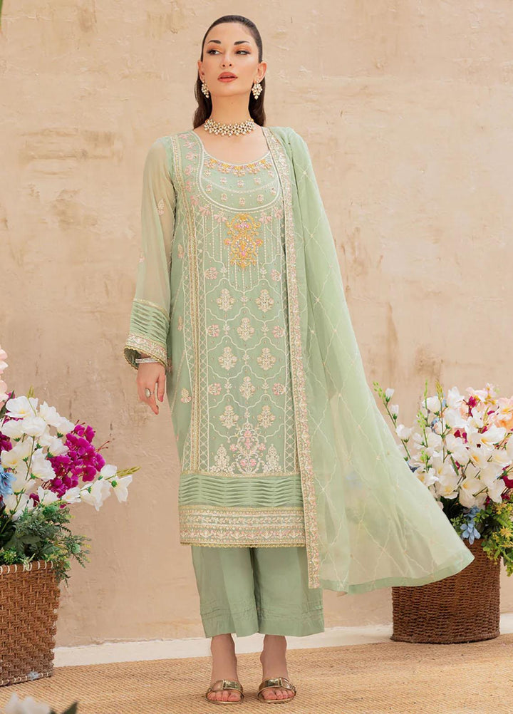 Shamooz Embroidered Casual Chiffon 3 Piece Suit SEM-0518 Light Green