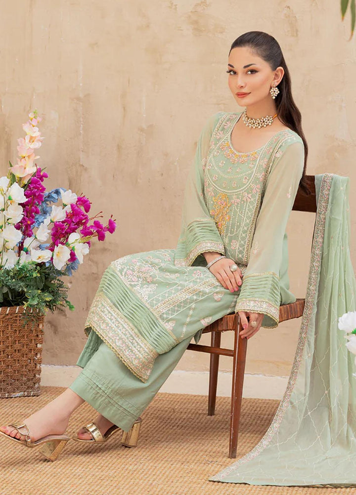 Shamooz Embroidered Casual Chiffon 3 Piece Suit SEM-0518 Light Green