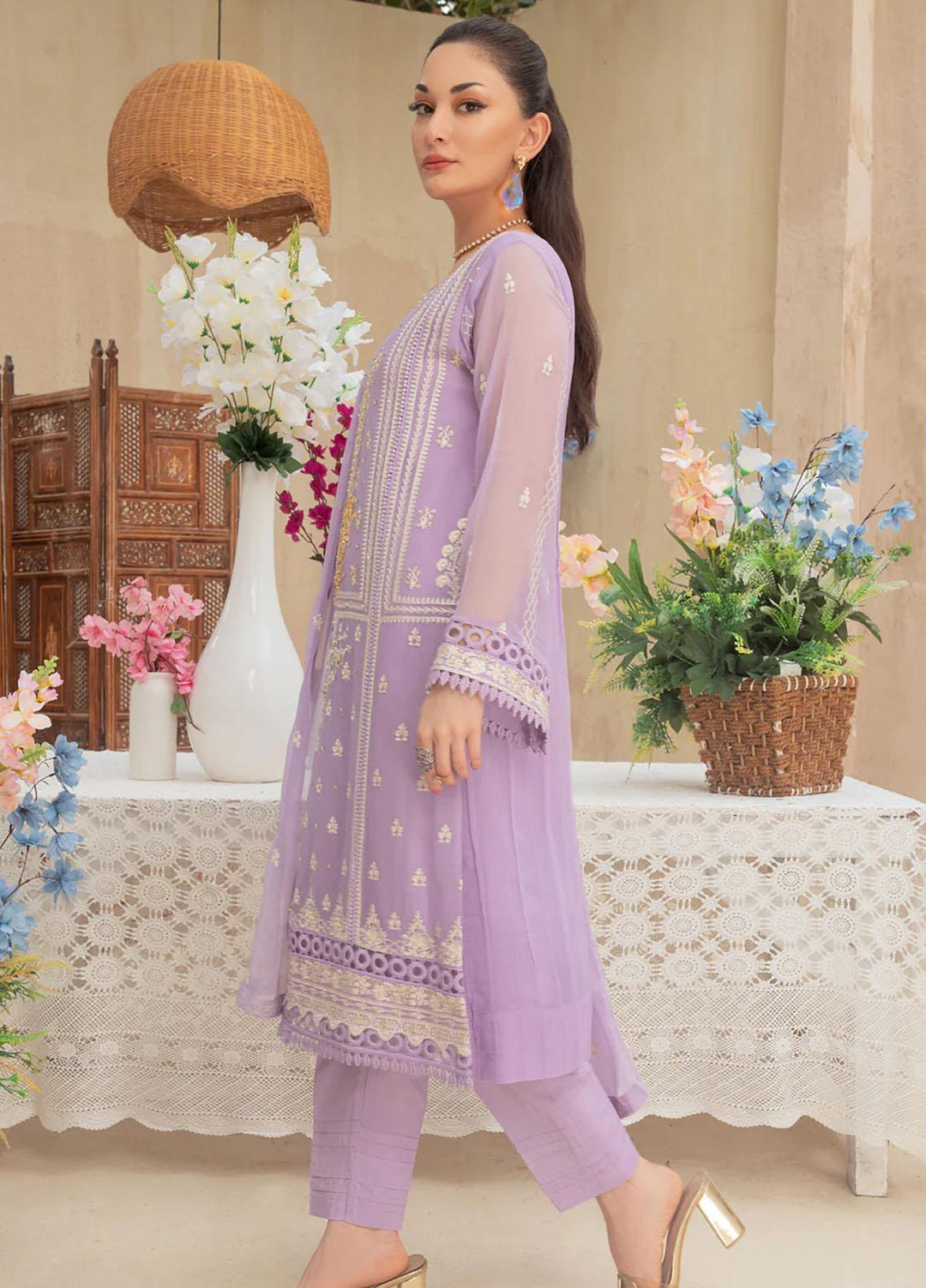 Shamooz Embroidered Casual Chiffon 3 Piece Suit SEM-0519 Light Purple