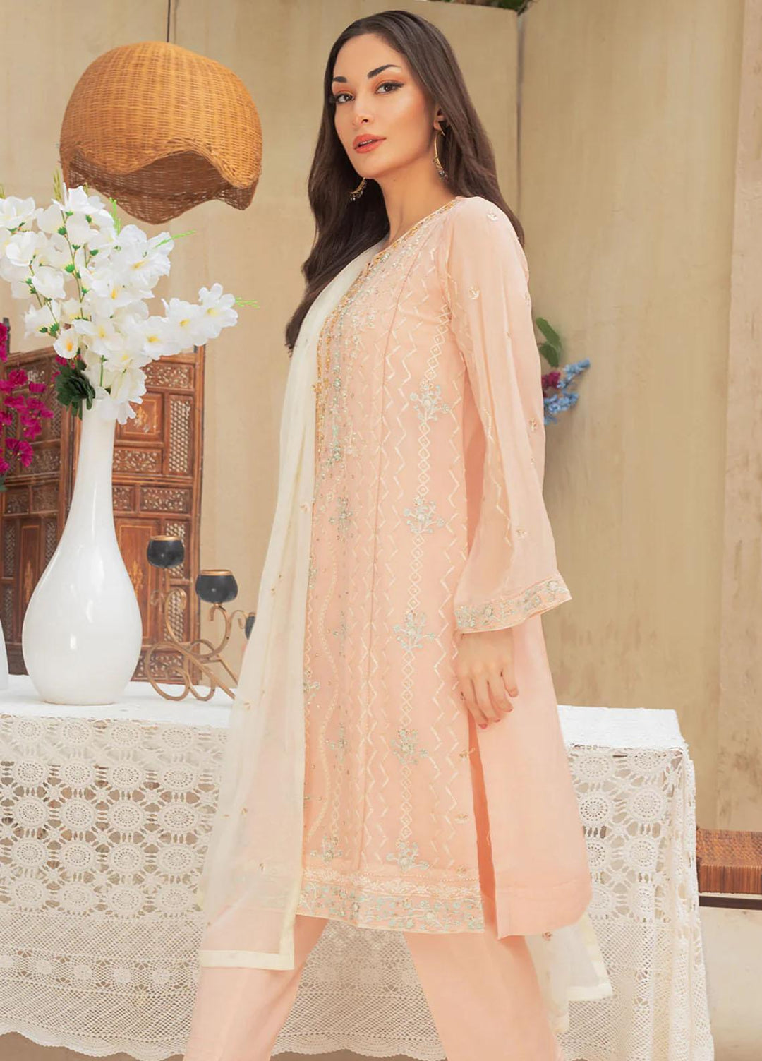 Shamooz Embroidered Casual Chiffon 3 Piece Suit SEM-0520 Light Pink