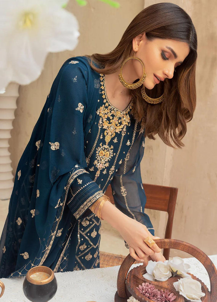 Shamooz Embroidered Casual Chiffon 3 Piece Suit SEM-0521 Dark Blue