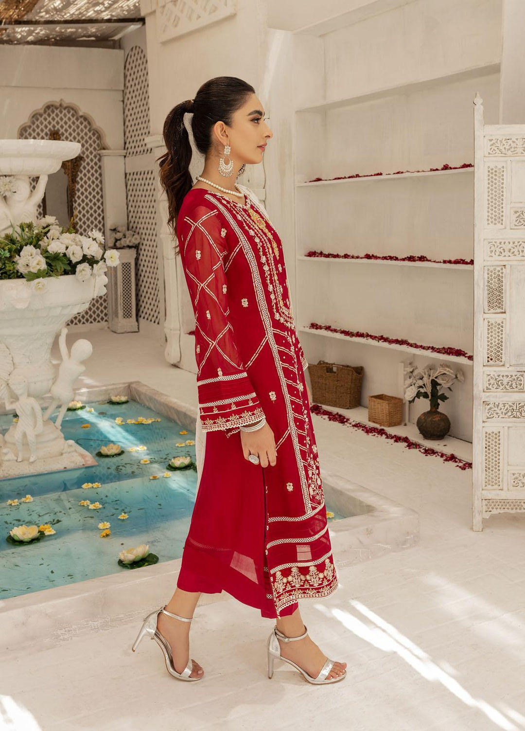 Shamooz Luxury Pret  Chiffon 3 Piece Suit Garnet SEM-0426