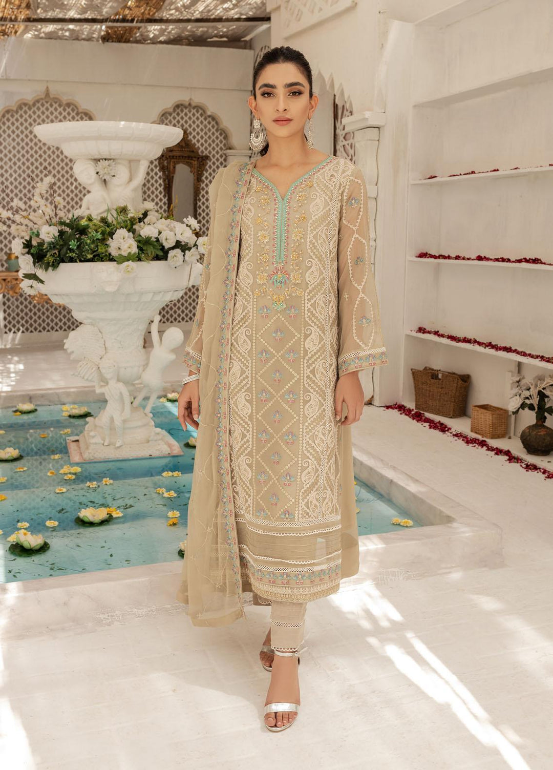 Shamooz Luxury Pret  Chiffon 3 Piece Suit Grey Tone SEM-0427