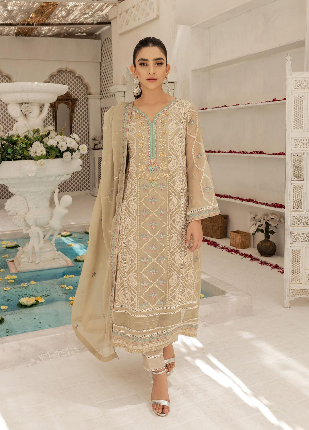 Shamooz Luxury Pret  Chiffon 3 Piece Suit Grey Tone SEM-0427