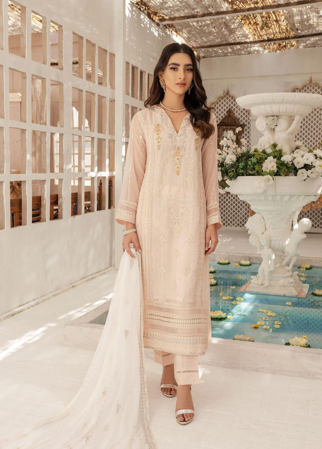 Shamooz Luxury Pret  Chiffon 3 Piece Suit Light Pink SEM-0418