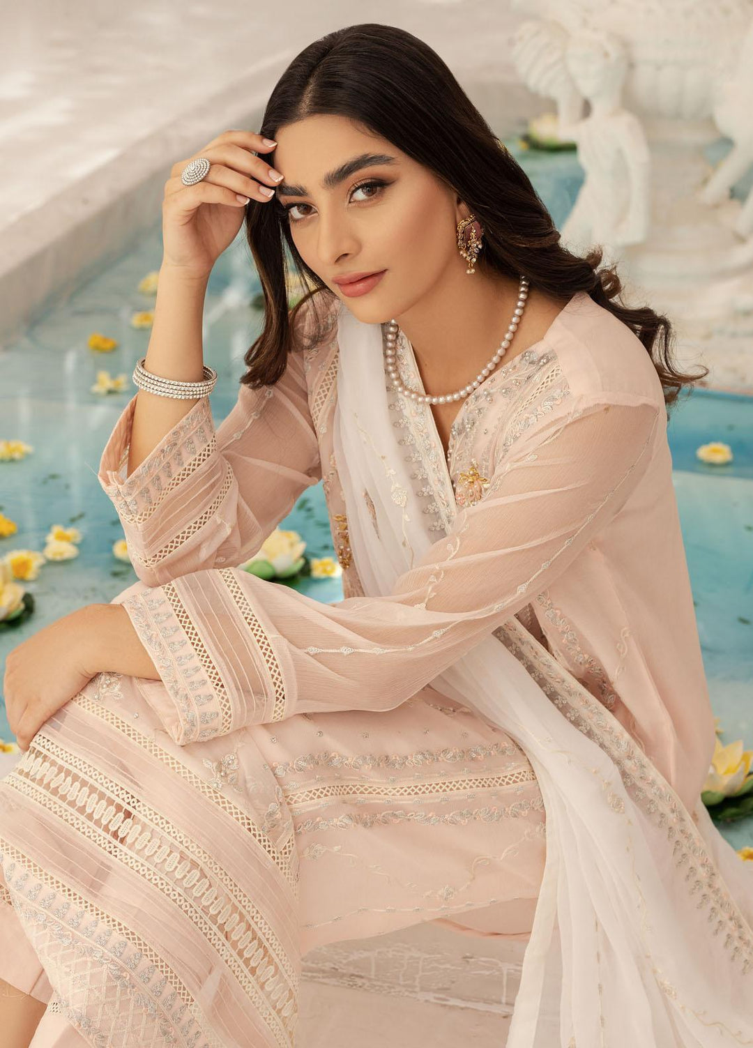 Shamooz Luxury Pret  Chiffon 3 Piece Suit Light Pink SEM-0418