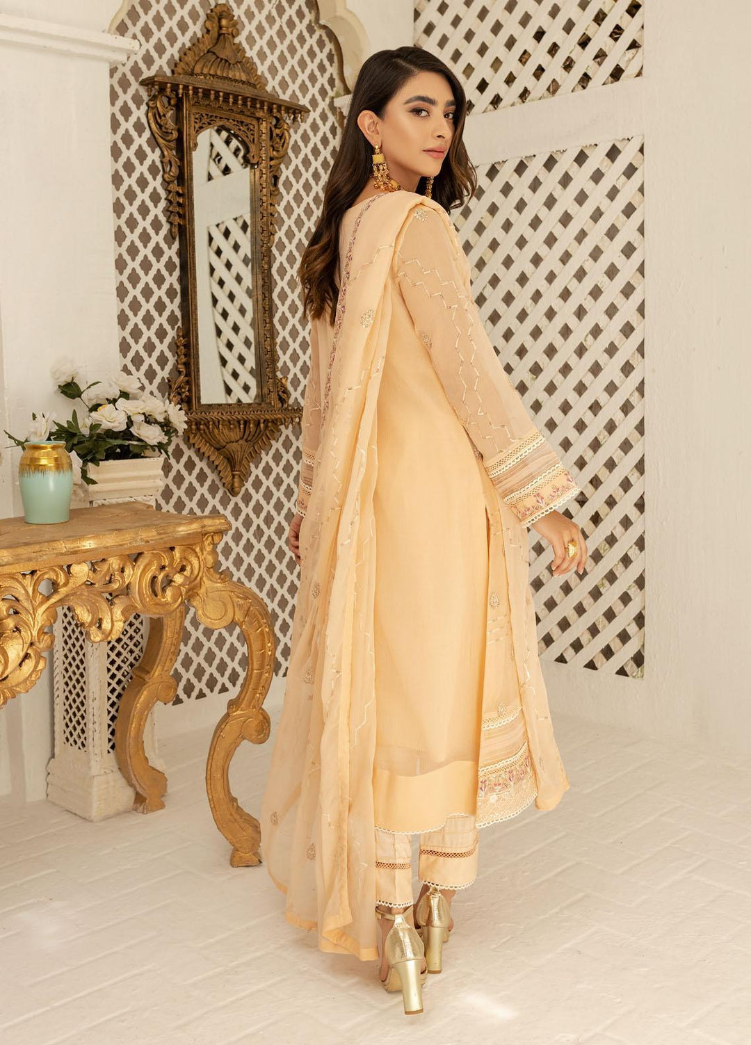 Shamooz Luxury Pret  Chiffon 3 Piece Suit Mist Peach SEM-0412