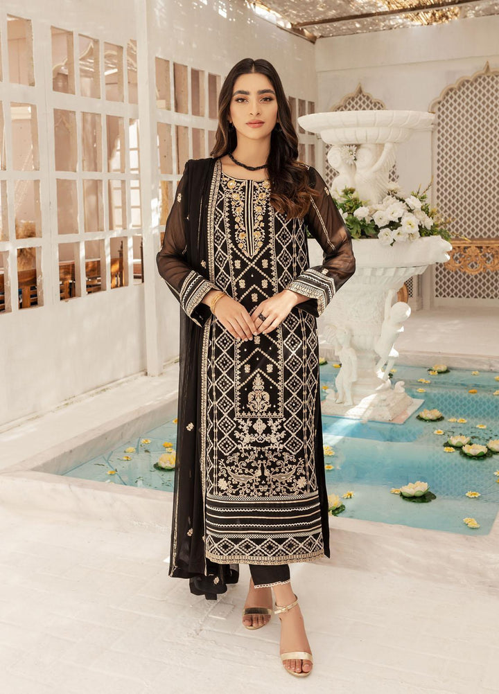 Shamooz Luxury Pret  Chiffon 3 Piece Suit Olive Black SEM-0420