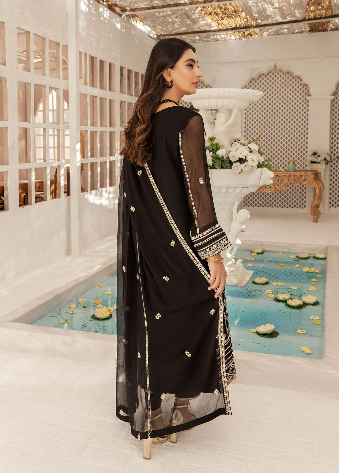 Shamooz Luxury Pret  Chiffon 3 Piece Suit Olive Black SEM-0420