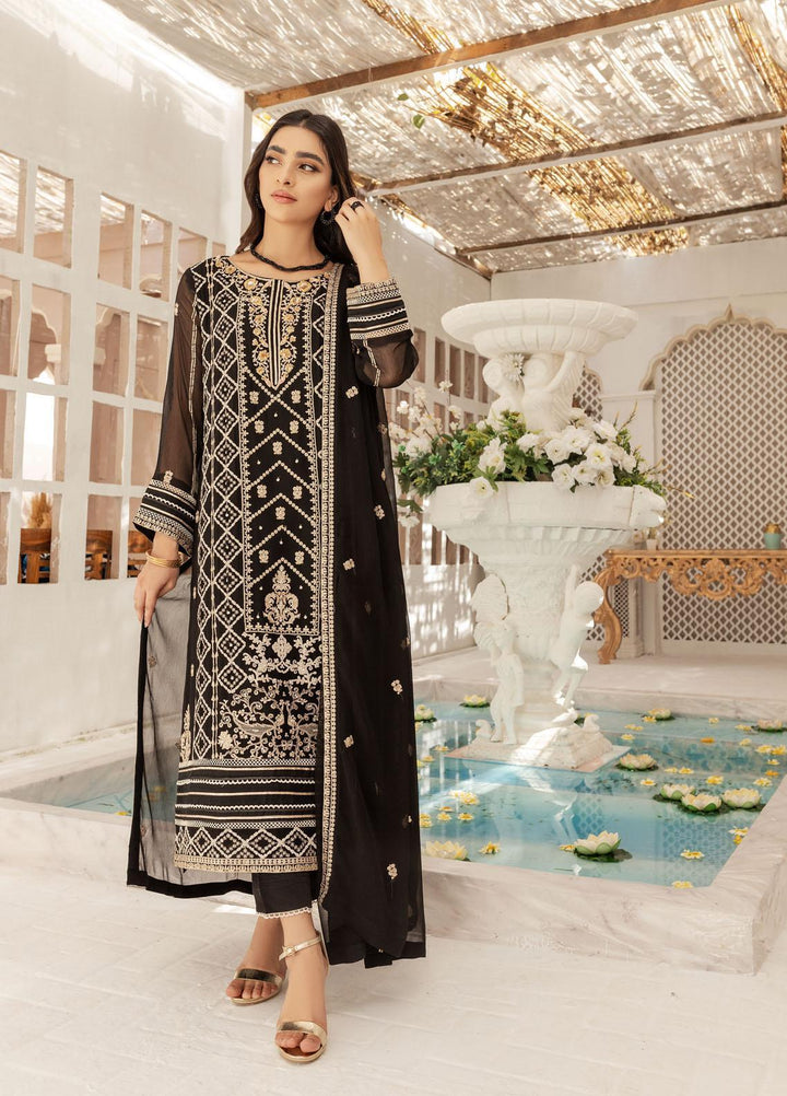 Shamooz Luxury Pret  Chiffon 3 Piece Suit Olive Black SEM-0420