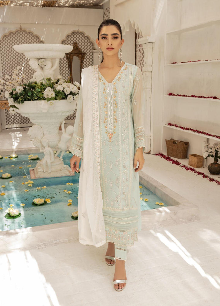 Shamooz Luxury Pret  Chiffon 3 Piece Suit Pastel Aqua SEM-0415