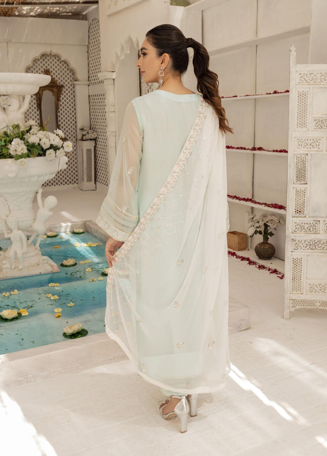 Shamooz Luxury Pret  Chiffon 3 Piece Suit Pastel Aqua SEM-0415