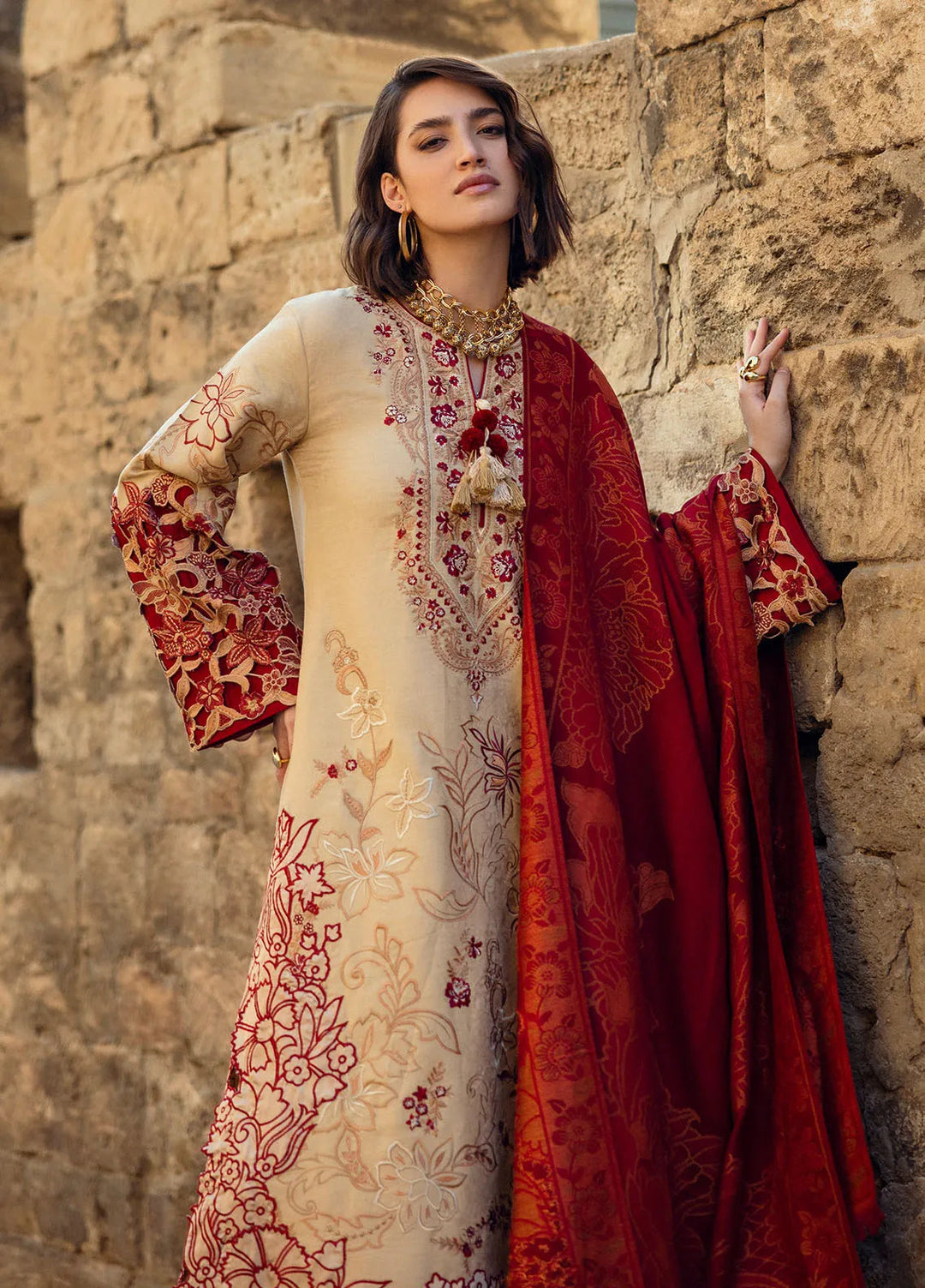 Mushq Embroidered Dobby Suit Unstitched 3 Piece MQ24BW Fallen Hearts - Winter Collection