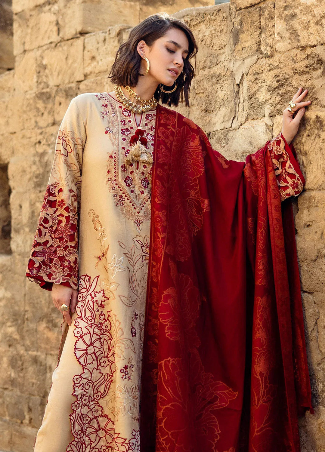 Mushq Embroidered Dobby Suit Unstitched 3 Piece MQ24BW Fallen Hearts - Winter Collection