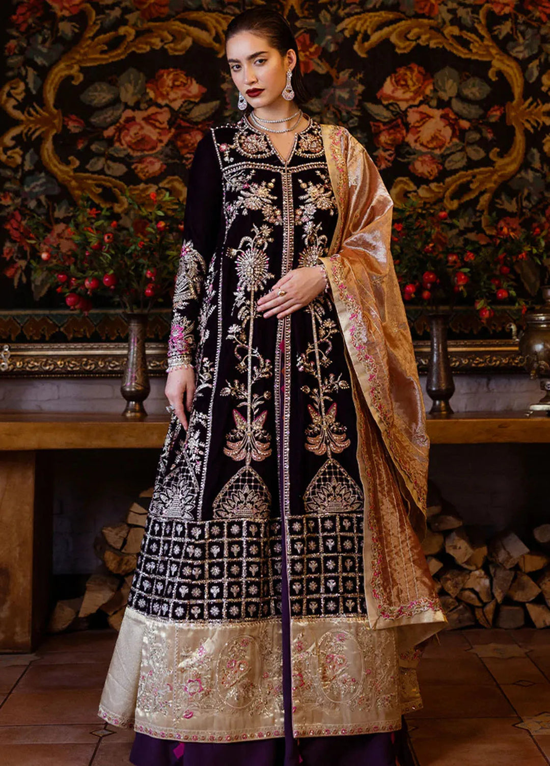 Mushq Embroidered Velvet Suit Unstitched 3 Piece MPS-05 Chasing Reflections - Formal Collection