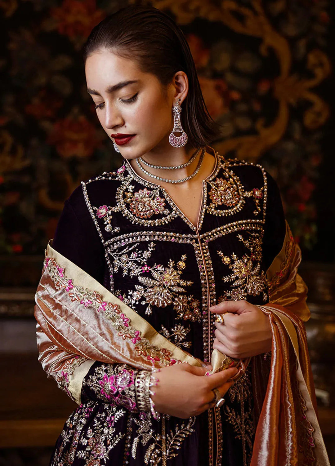 Mushq Embroidered Velvet Suit Unstitched 3 Piece MPS-05 Chasing Reflections - Formal Collection