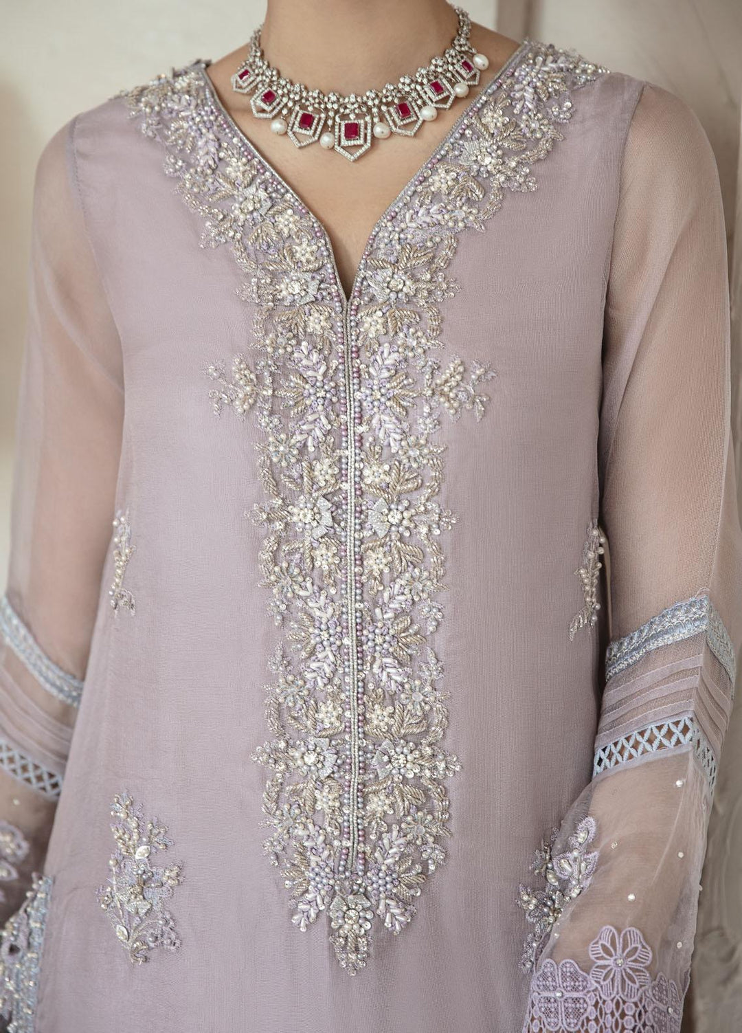 Mushq Luxury Pret  Organza Shirt CRYSTAL PEARL