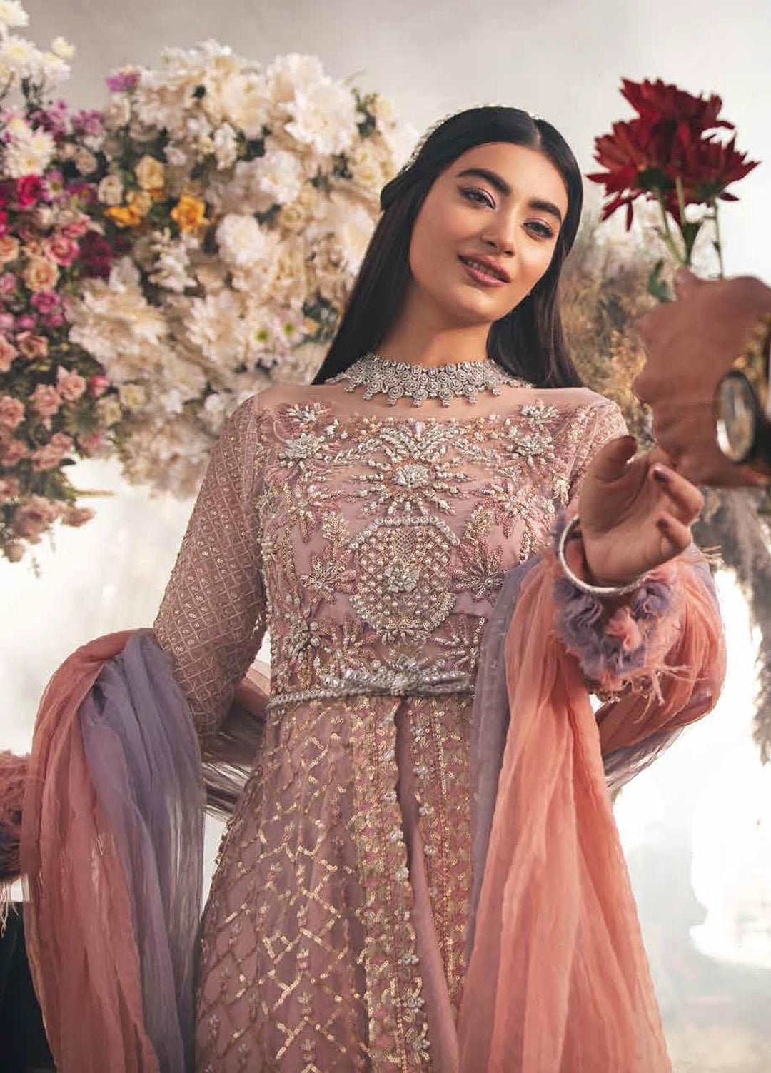Mushq Embroidered Net Suits Unstitched 3 Piece MQ21EW TDL22-02 INAYA - Luxury Wedding Collection